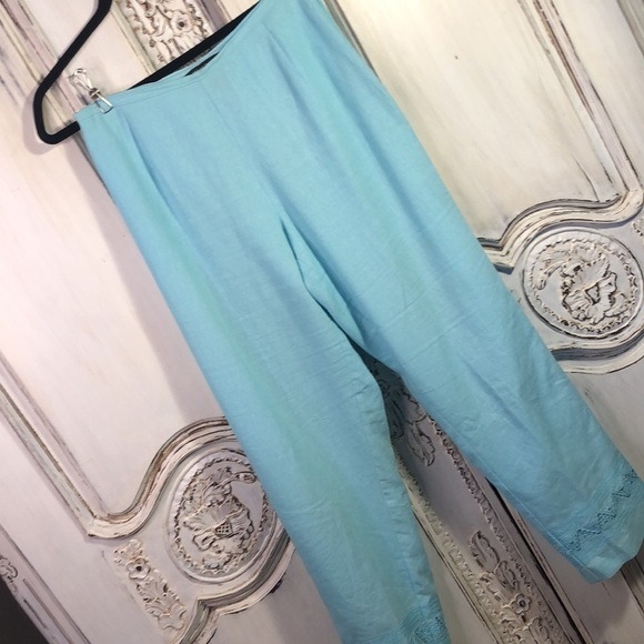 Nicole Studio Lovely Linen Blend Aqua Lined Pants Size 6P - Picture 2 of 10